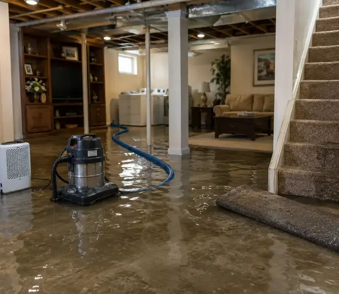 Finished basement flooded after a heavy storm with a wet vac and rolled carpet